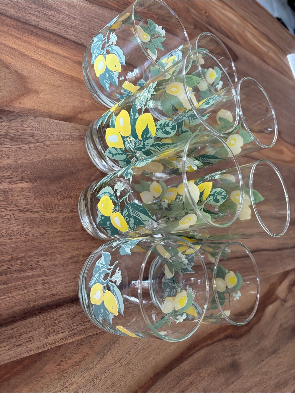 Set of 8 Vintage Yellow Lemon Floral Glasses